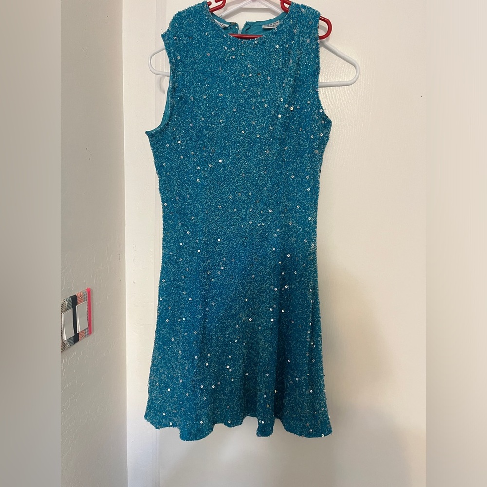 Y2J Blue Beaded silk summer dress Night Vogue Large scala cache